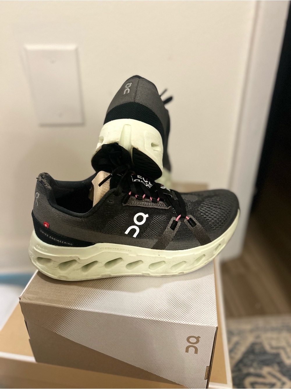 On Running Women's Sneakers Black with Pale Green Sole